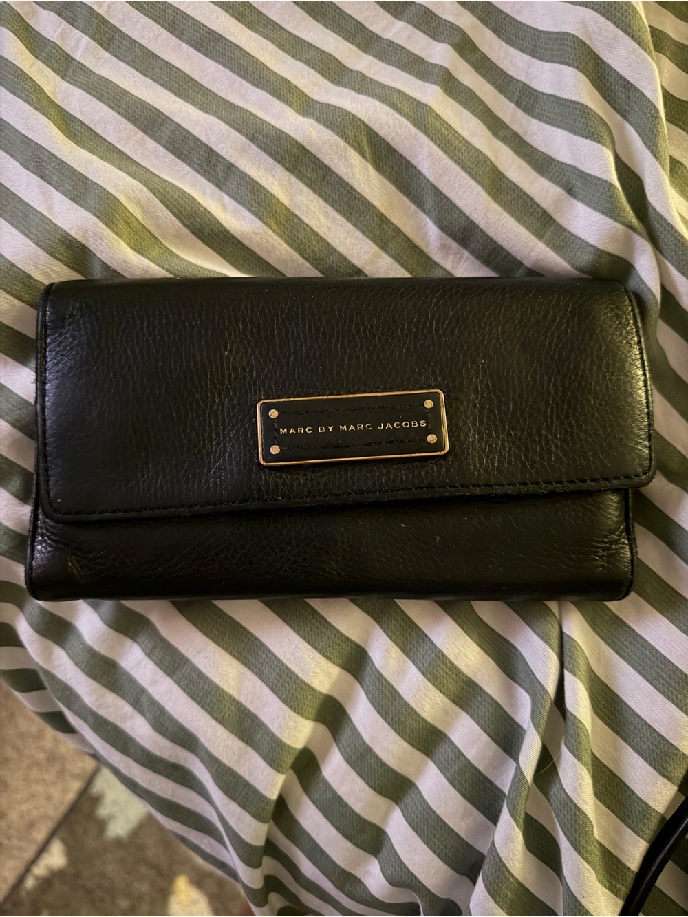 Marc by Marc Jacobs Black Leather Clutch Wallet with Gold Plaque